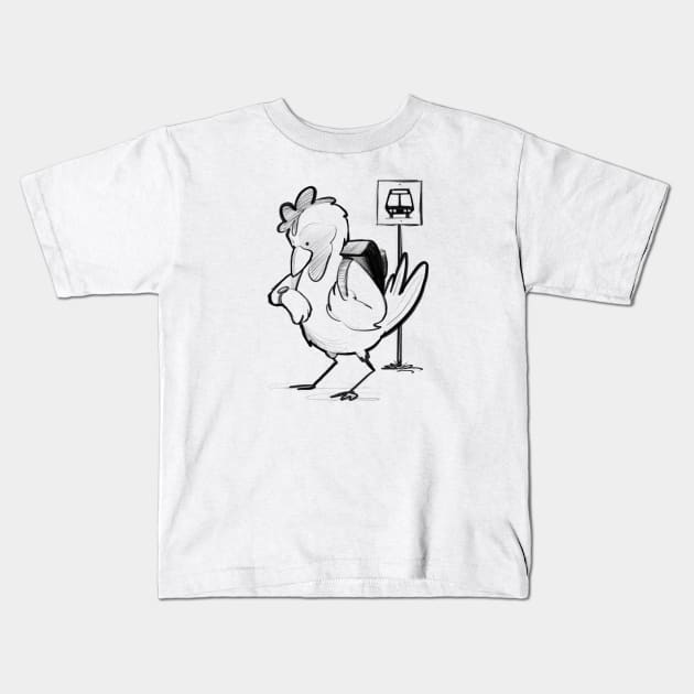 Chicken Waiting for the Bus Kids T-Shirt by Jason's Doodles